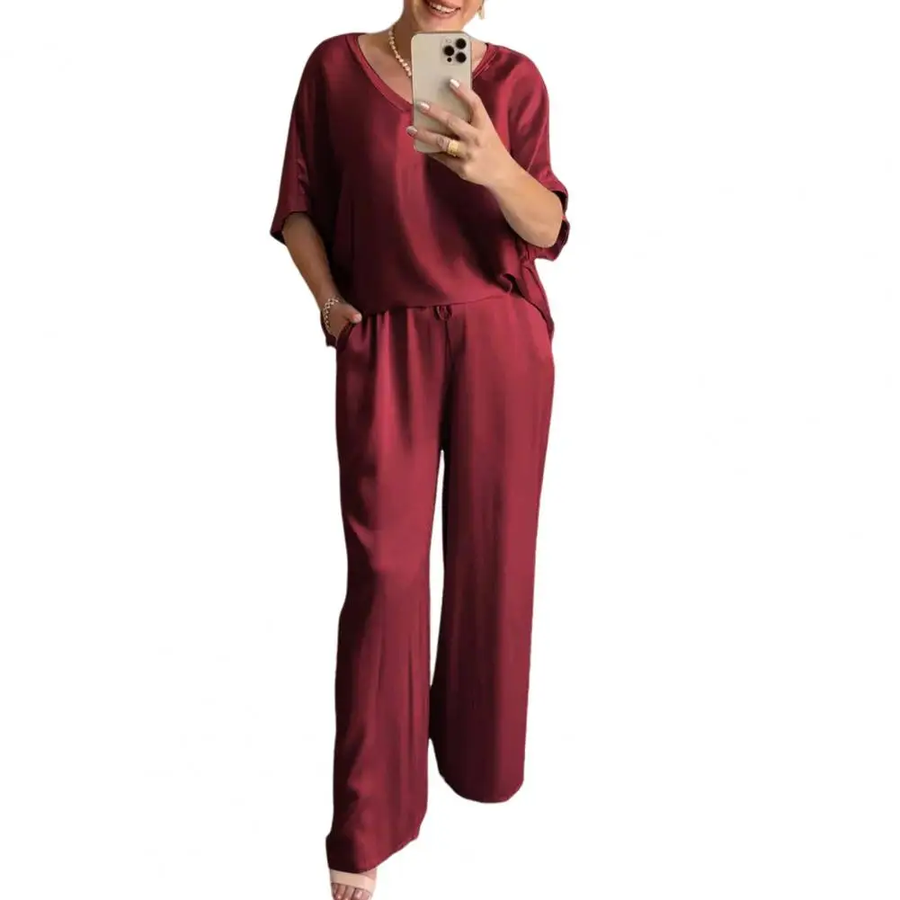 

Брюки женские с V-образным вырезом, шикарный комплект брюк с широкими штанинами, Повседневная Домашняя одежда, офисный комплект, 2