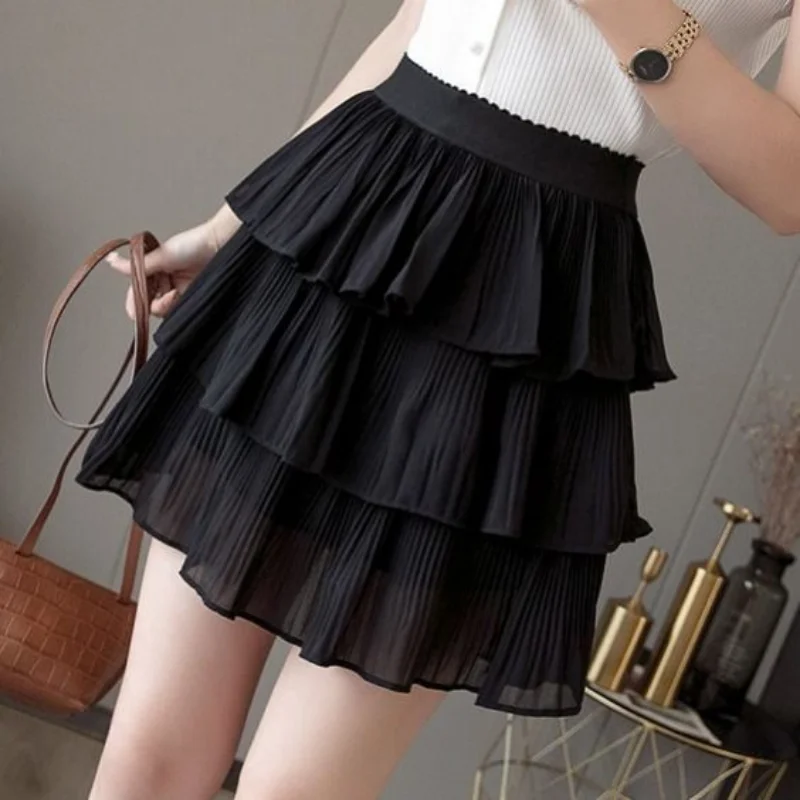 

Skirts for Women White Ruffle Pink Chiffon Womens Skirt Casual Aesthetic New In Cheap Streetwear Trend Premium Modest V Clothing