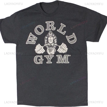 클래식 고릴라 로고 남녀공용 반팔 오버사이즈 티셔츠, 월드 헬스장 셔츠, 여름 트렌드, 하라주쿠 그래픽