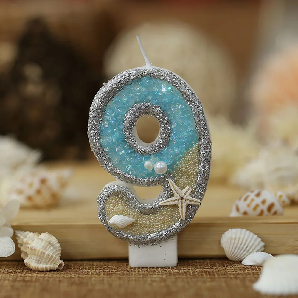 3inch Birthday Candle Large Number 4 Candle Marine style Beach Starfish Seashells Cake Topper for Kids Birthday Party Decoration cake topper