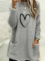 Plus-size European and American cross-border  autumn and winter new casual print pocket plush sweatshirt - Image 5