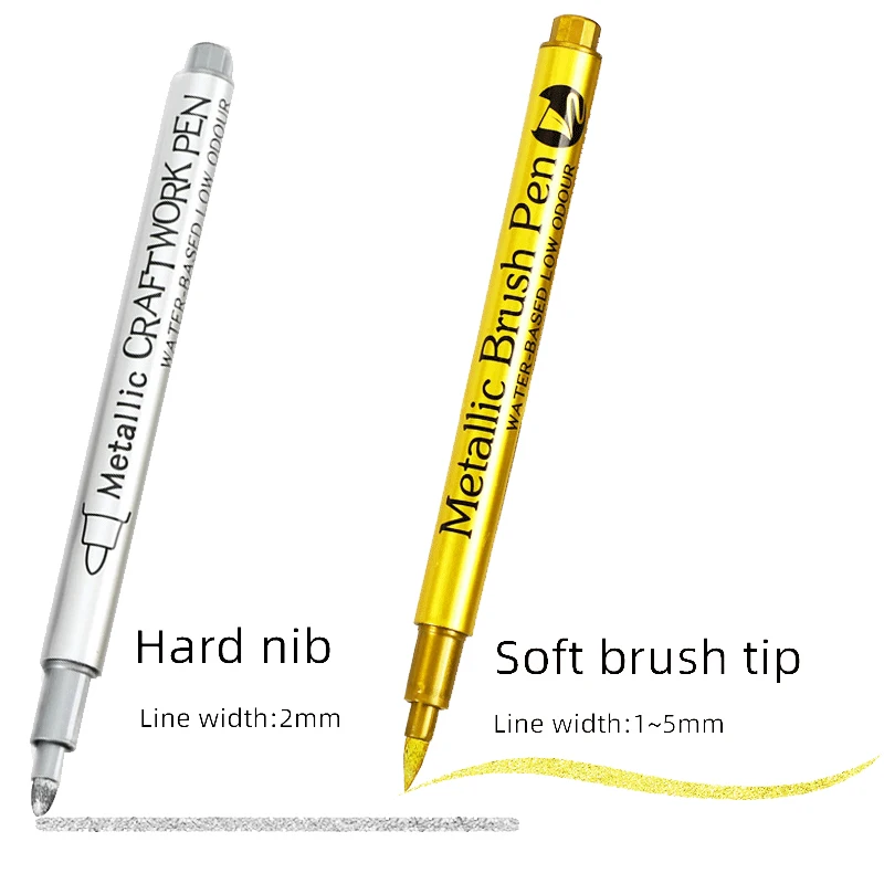 6Pcs Permanent Marker Metallic Marker Pens Gold Silver Paint Markers for Art Rock Painting DIY Photo Album Crafts Ceramics Metal