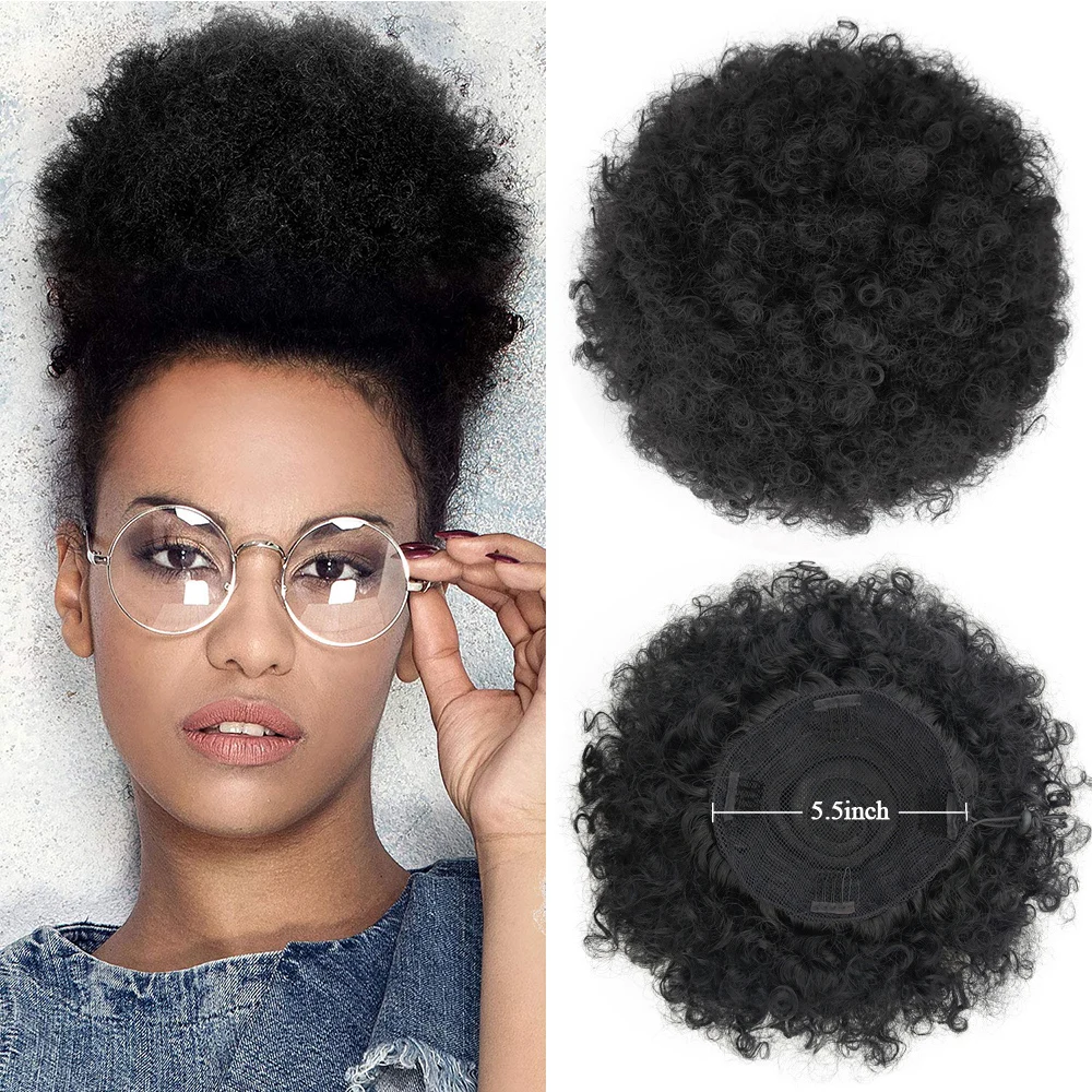 

Short Afro Puff Clip On Kinky Drawstring Curly Ponytail Buns Synthetic Afro Puff Drawstring Ponytail Extension for Black Women