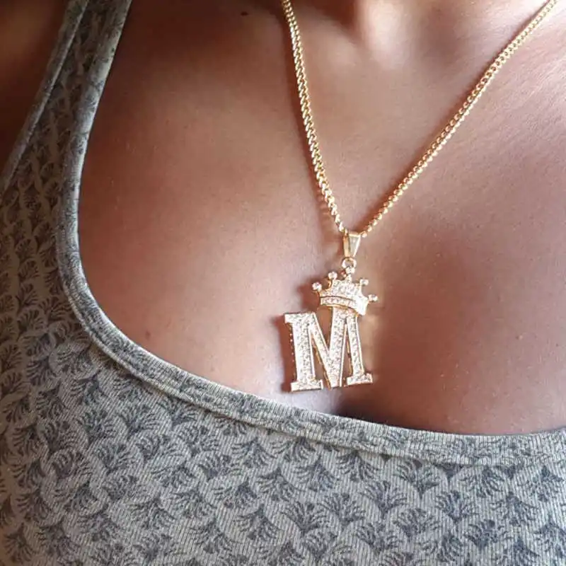 Fashion Collier De Luxe En Cuivre Et Zircon A-Z Avec Pendentif Alphabet,  Style Hip-Hop, Mode Femme Homme, Nom Initial, Bijoux