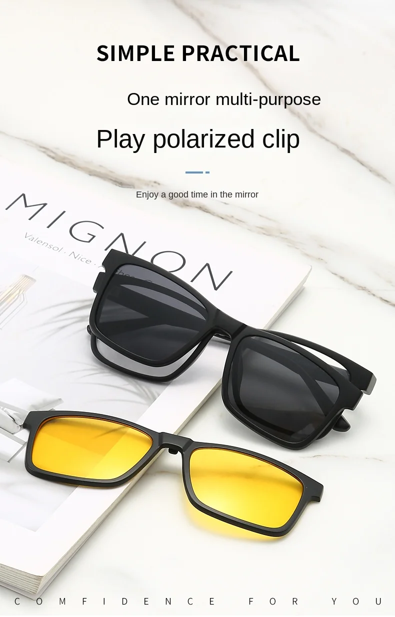 VCKA 6-in-1 Polarisierte Myopie-Sonnenbrille für Männer und Frauen, Magnetischer Clip-On, TR90 Optisches Brillengestell mit Sehstärke -0,5 bis -10 – Detail 1