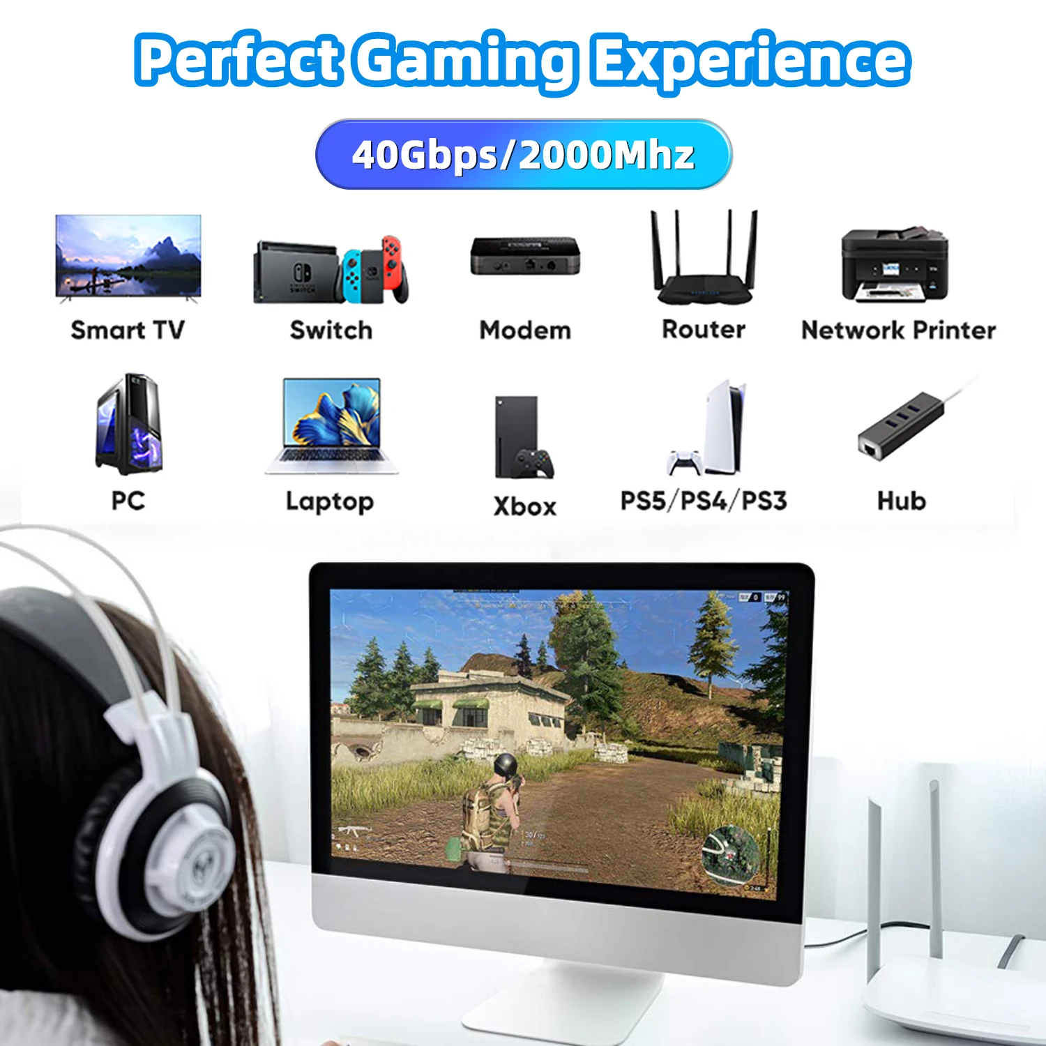 Cavo Ethernet Cat 8 Piatto Senetem, 40 Gbps, 2000 Mhz, Schermato, RJ45, Per Gaming E Streaming - 4