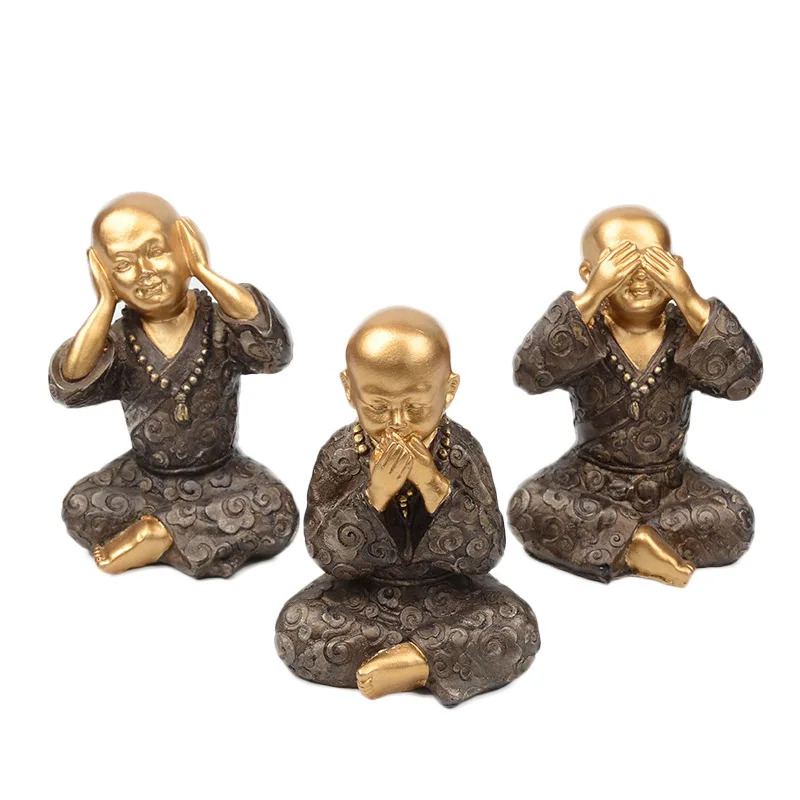 

San Bu Xiao Monk's Small Decoration Creative Decoration Zen Buddha Statue Resin Crafts Home Window Photography Props