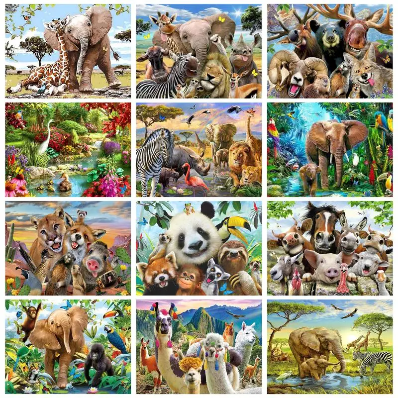Frameless Elephant Giraff DIY Painting By Numbers Wall Art Home Decor
