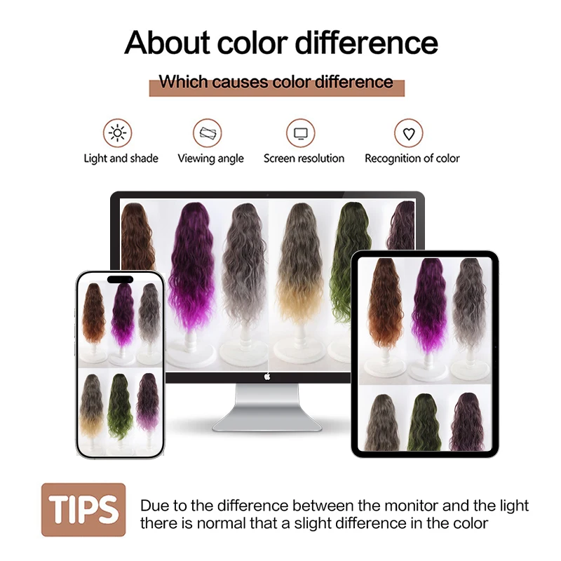 Graduated Color 20 Inch Wave Pattern Heat Resistant Synthetic Tail Extension Hair Accessory for Girls Claw Style Ponytail Wig