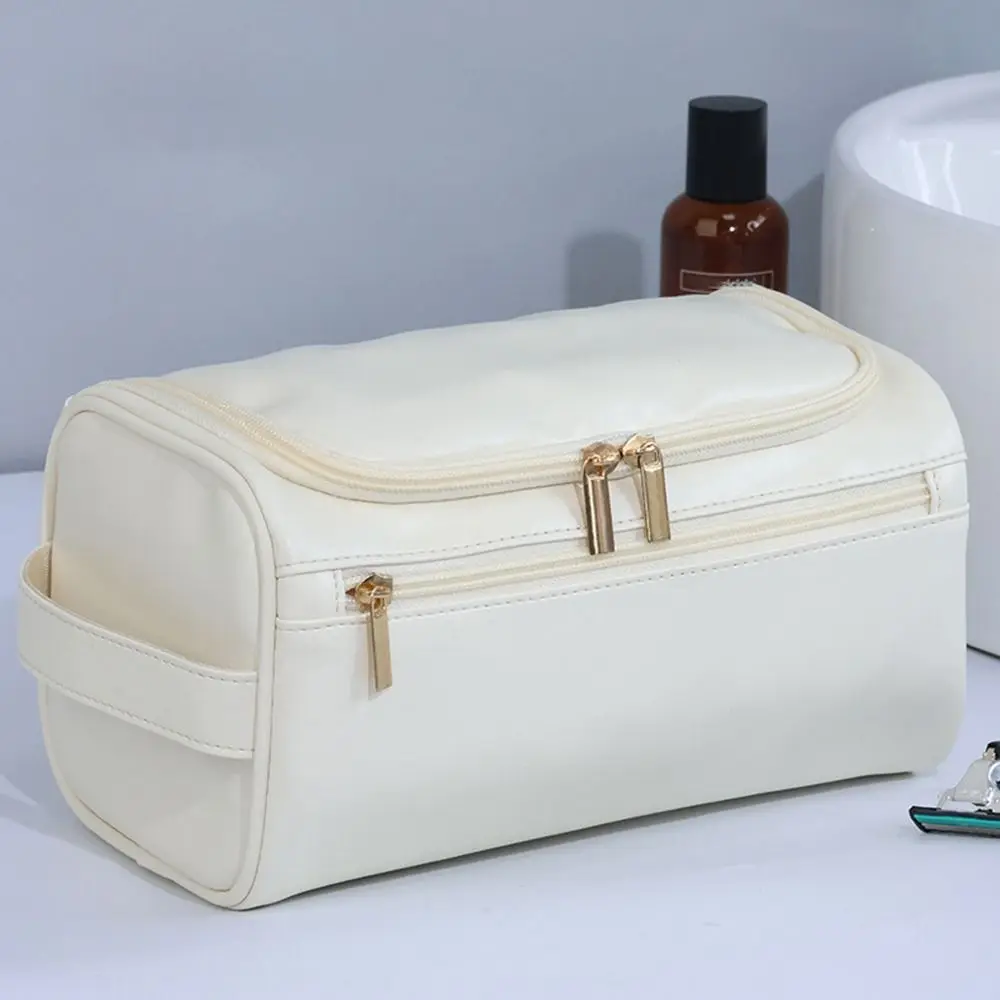 Reise-PU-Herren-Kulturtasche mit Reißverschluss, wasserdichte Kosmetiktasche, große Kapazität, Vintage-Luxus-Waschorganizer, Business-Kosmetiktaschen