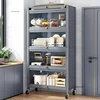 Multifunction Storage Cabinet Nordic Carbon Steel Kitchen Cabinets Home Multi-layer Microwave Oven Floor Rack with Flip Door H 4