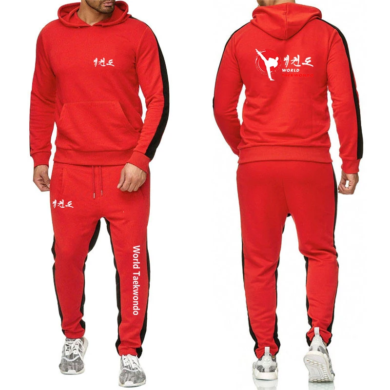 2024 WTF World Taekwondo Federation Men's New Solid Color Sweatshirt Set Casual Long-sleeved Hoodies + Pants Two Piece Suit 4