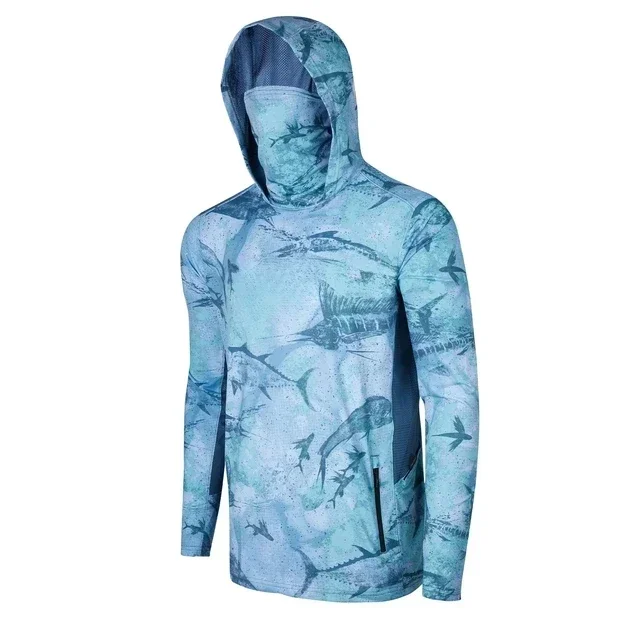 Camouflage Long-Sleeve Fishing Shirt with Hood and Mask - Quick-Dry Sun Protection Top