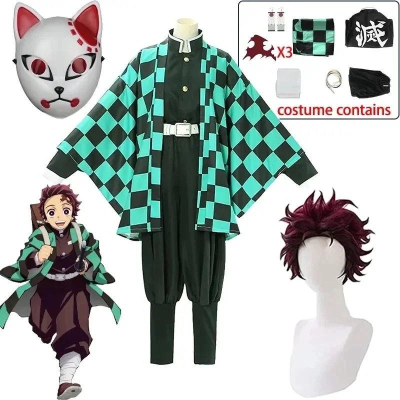 Puddry Costume da cacciatore di demoni, cosplay Tanjiro, cosplay anime per bambini e adulti, costume a tema festa di carnevale per la giornata mondiale del libro