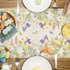 Happy Easter Theme Bunny Linen Table Runner Holiday Party Decor Spring Watercolor Wildflowers Plants Table Runners Table Decor 4