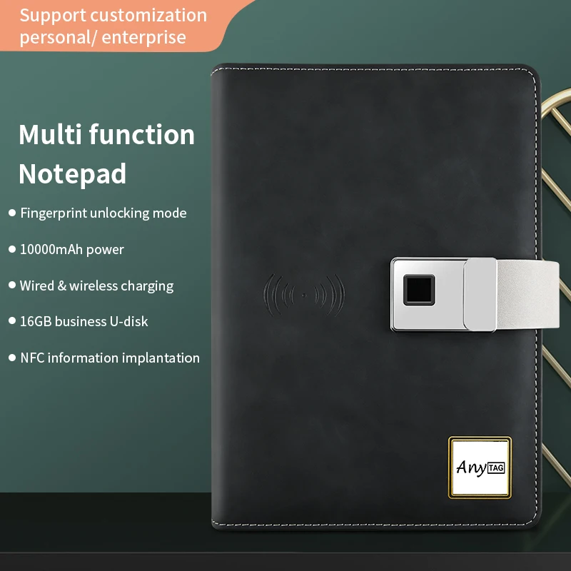 Luxury A5 Black Notebook With White Fingerprint Lock Nfc Transfer Photo ...