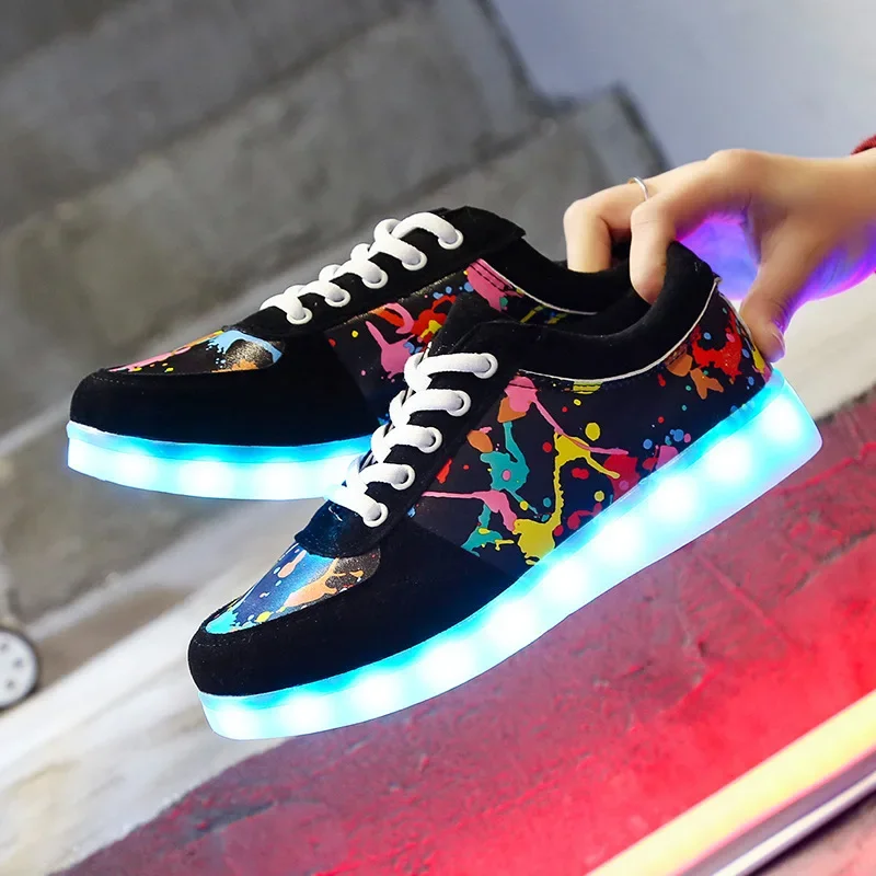 Comemore 2023 Adult Unisex Womens Mens Kid Luminous Sneakers Glowing USB Charge Boys LED Colorful Light-up Shoes Girls Footwear