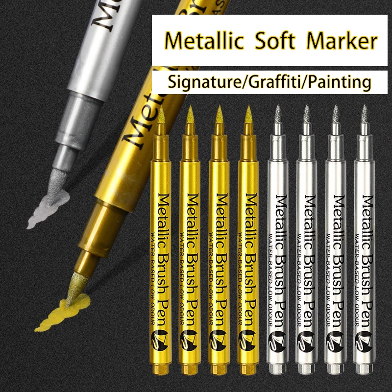 Colors Gold Silver Metallic Brush Marker Pen Waterproof Water