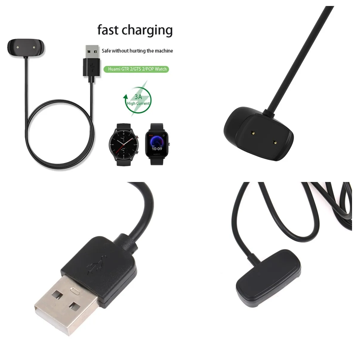 

60cm Smart Watch Dock Charger Adapter USB Charging Cable Cord Magnetic For Huami Amazfit Bip U/GTR2/GTR 2e/GTS2/Pop pro/Zepp E