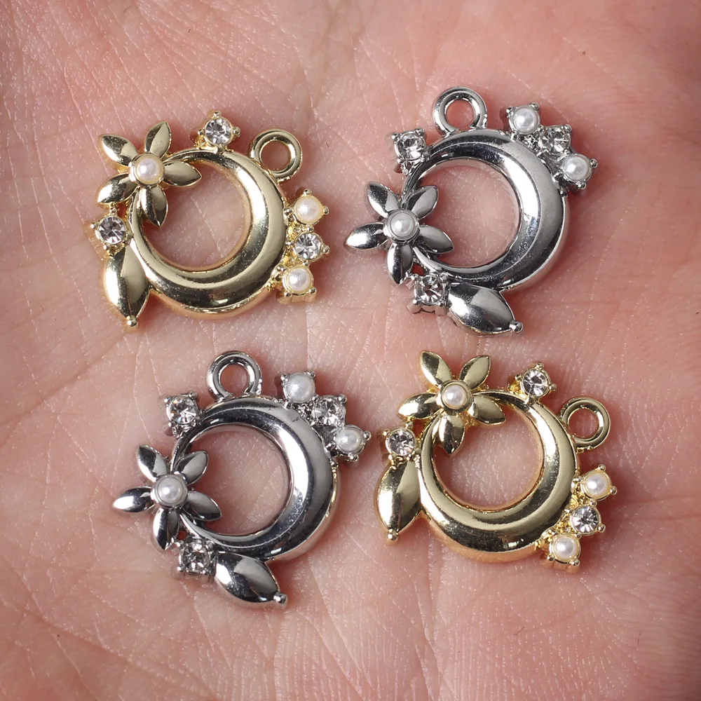 10Pcs Pearl Moon Flower Charms Alloy Pendent For Jewelry Making Diy Bracelet Necklace Earrings Handmade Accessories Supplies