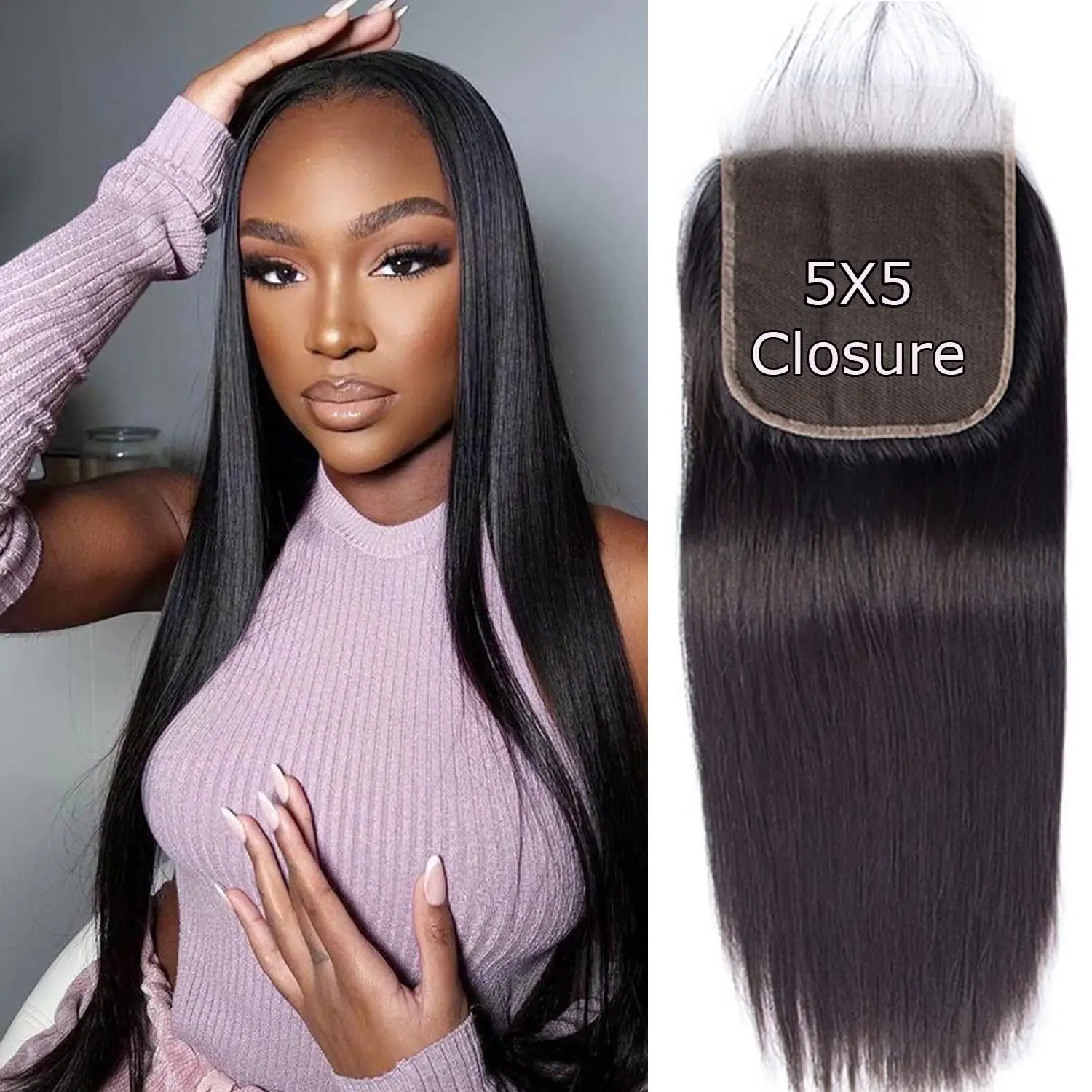 Ulrica Straight Hair Closure 5x5 Human Hair Natural Color Pre Plucked Closure 5x5 HD Lace Hand Tied Brazilian Human human hair closure