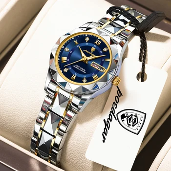 POEDAGAR Casual Women Watch Luminous Waterproof Week Date Stylish Woman Wristwatch Stainless Steel Quartz Fashion Ladies Watches