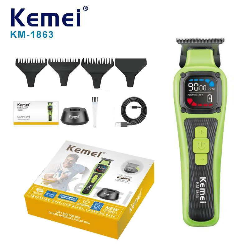 Kemei KM1863 Hair Trimmer Professional Clipper Electric Trimmer Rechargeable Barber 0mm Zero Gapped Carving Cutting Machine