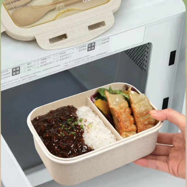 Boîte à déjeuner divisée de 850ml, boîte à Bento Portable de grande capacité pour micro-ondes avec fourchette et cuillère, récipient de stockage des aliments pour le Camping scolaire 6