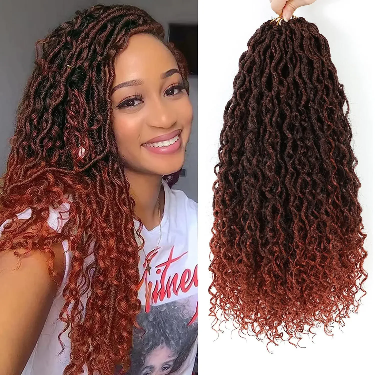 Goddess Faux Locs for Black Women, Crochet Hair, Bohemian Locs, Afro Dreadlock, Faux Dreads, Ombre Red, Crochet Hiar, 18 Inches