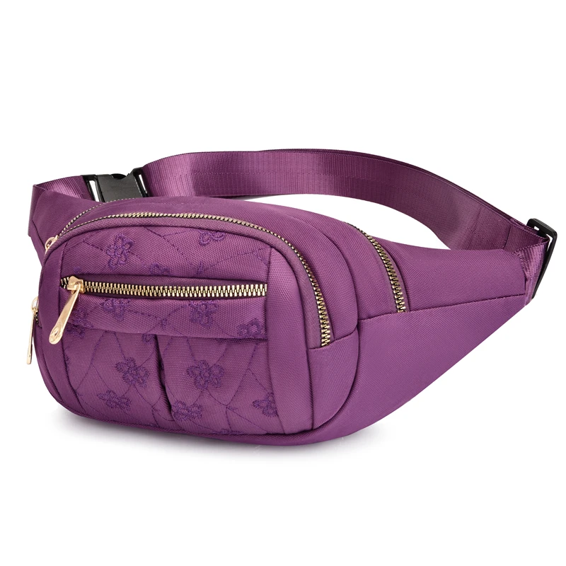 Women's fashionable waist bag, multifunctional outdoor waist bag with multiple zipper compartments and adjustable shoulder strap