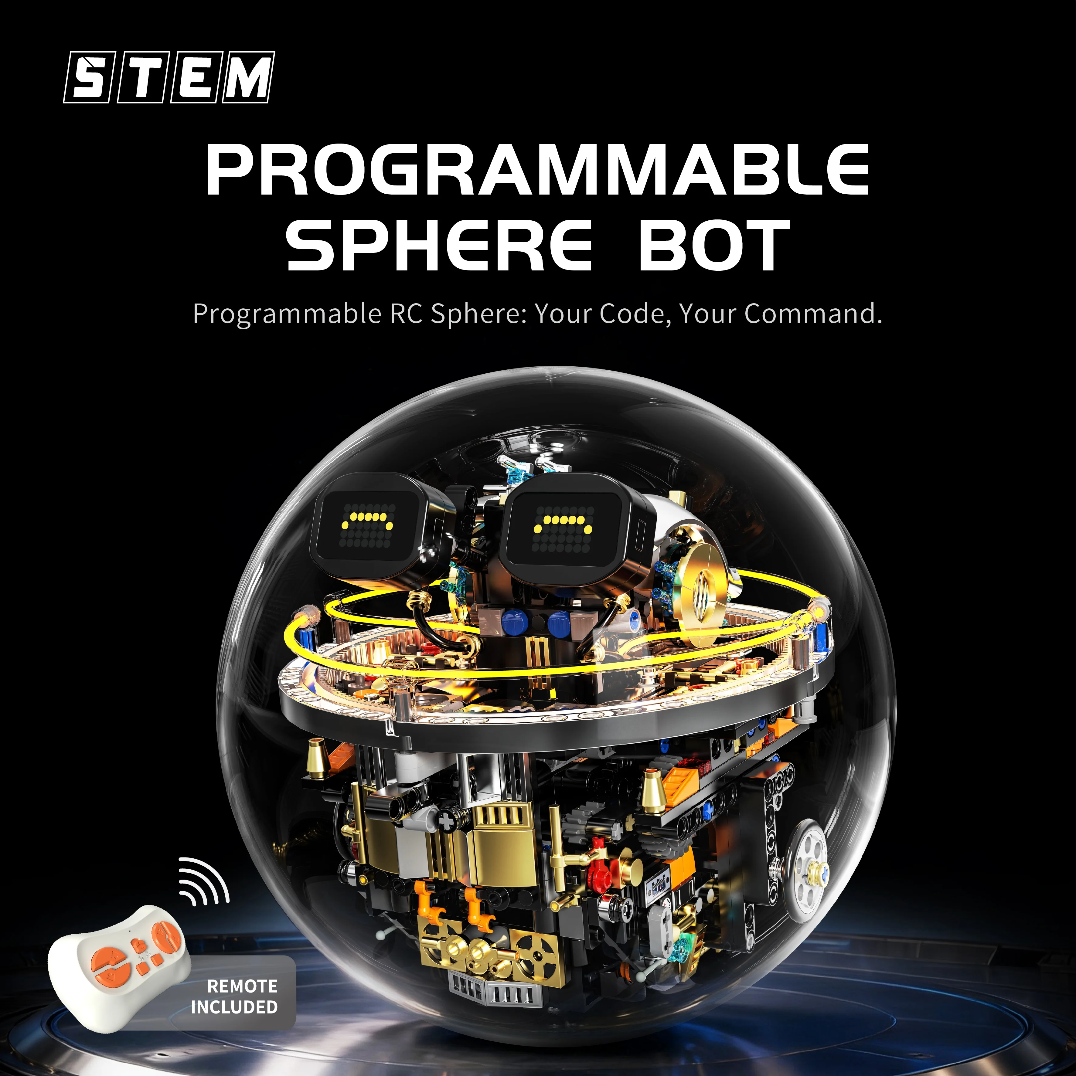 원격 조종 구형 로봇 조립 블록 STEM 장난감 LED 조명 투명 뷰 DIY 모델 선물 어린이 성인 테크 팬 소년