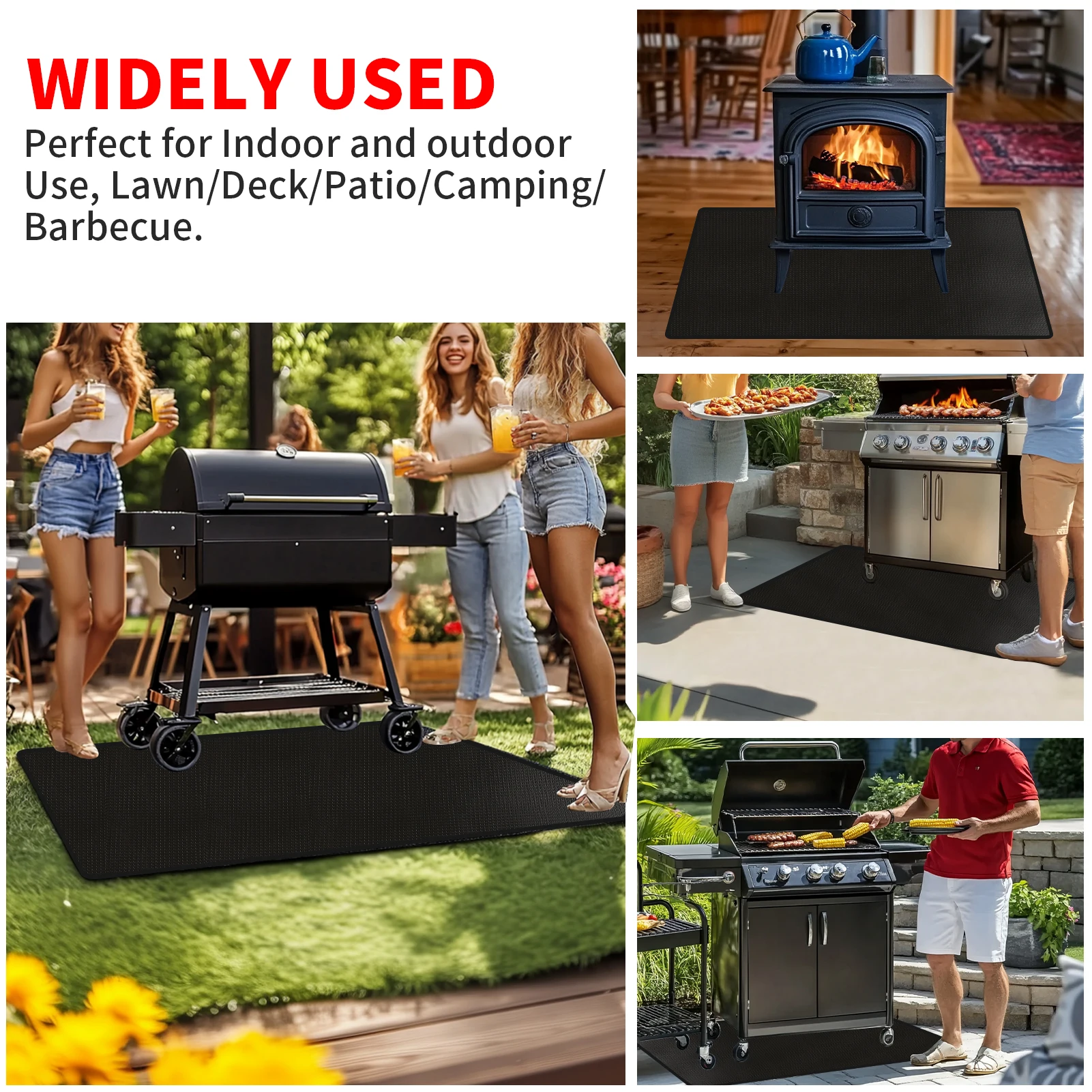 Large Fire Blanket Double-Sided Fireproof Grill Pad Under Grill Mat Grill Fireplace Fire Mat Oil-Proof Waterproof BBQ Protector 6