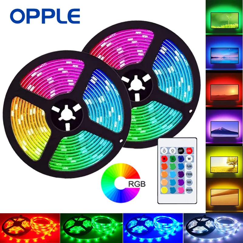 

OPPLE RGB LED Light Strip Lamp Remote USB Flexible 5050 TV Wall Room Decor Computer Gamer Setup Desksetup Bedroom Room