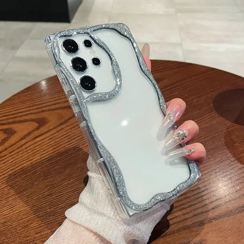 Luxury Glitter Wave Arc Soft TPU Case For Samsung S24 S23 S22 Plus Ultra A06 A16 A55 A35 A25 A15 A05S A54 A34 A14 A73 Armor Capa_voghion.com