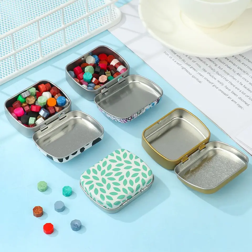 1 pz metallo rettangolare vuoto Mini scatola di latta latta Push Candy portapillole contenori barattolo contenori incernierati piccola scatola di immagazzinaggio dell'organizzatore  15