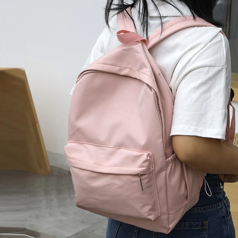 Simple Solid Color Shoulder Backpacks Bookbags Nylon Large Capacity Travel Knapsacks Women Girls Student Daily Zipper Schoolbags