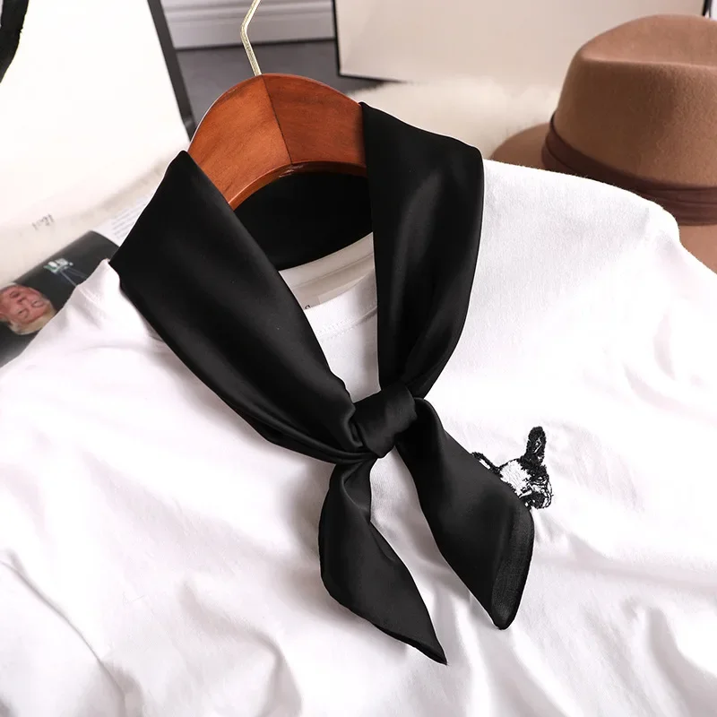 Solid Color Silk Square Scarfs for Women Soft Satin Neckerchief Female Head Hijab Foulard Neck Ties Skinny Hairband Lady Hair 4
