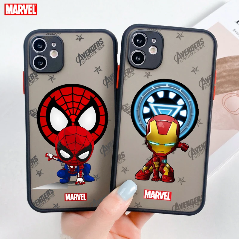 cheap iphone xr cases Marvel Spiderman Hero Cartoon For Apple iPhone 13 12 11 Pro Max Mini XS Max X XR 6 7 8 Plus Frosted Translucent Phone Case Cover cheap iphone xr cases