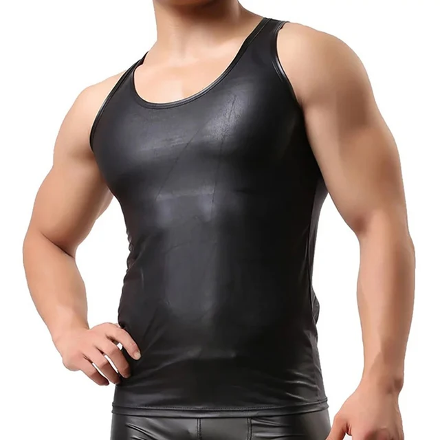 Chaleco De Piel Sintética Para Hombre | Sin Mangas Y Ajustado | Ideal Para Fiestas, Yoga Y Clubwear | Talla única Elástica