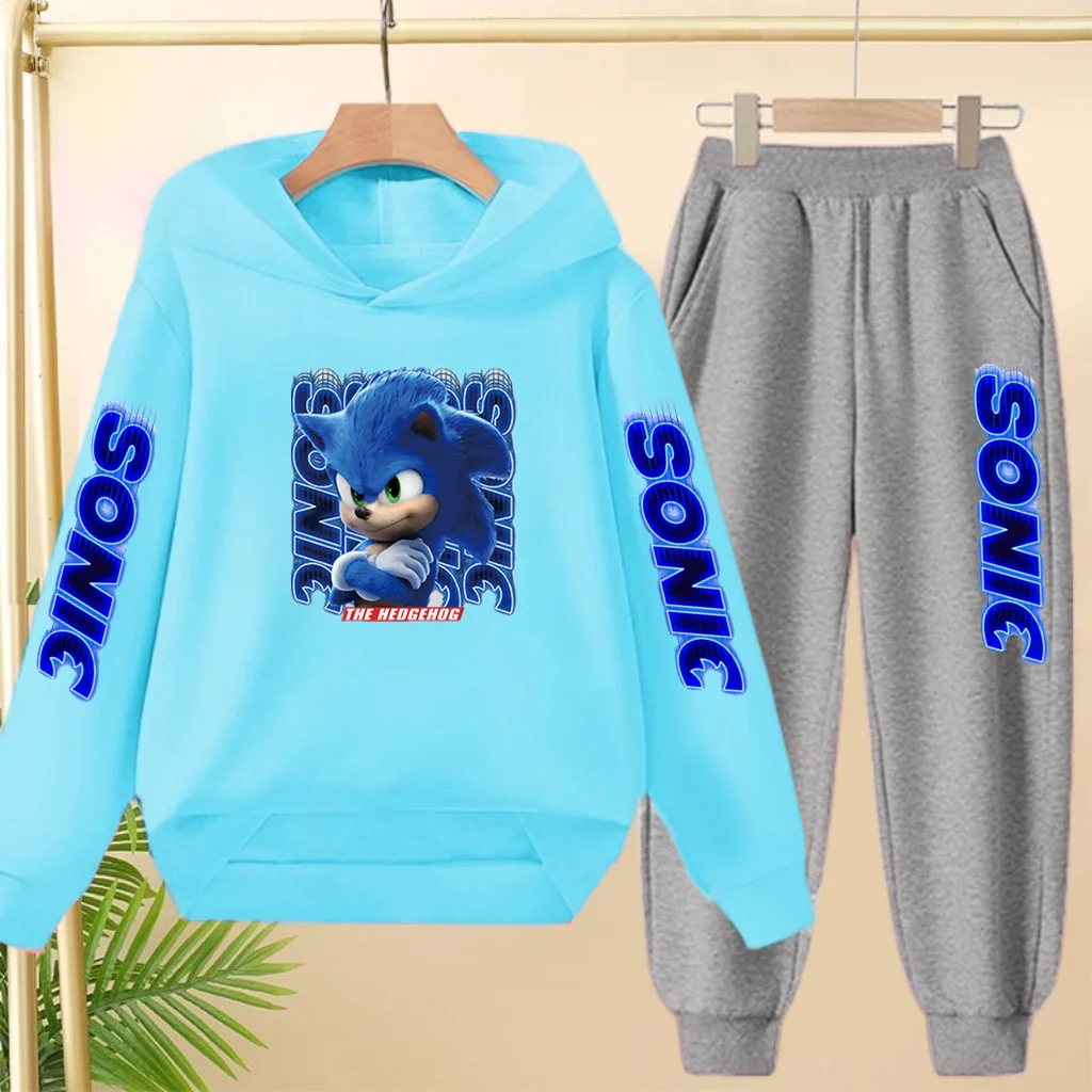Cozy Blue Kitten Print Winter Sweatshirt and Jogger Set