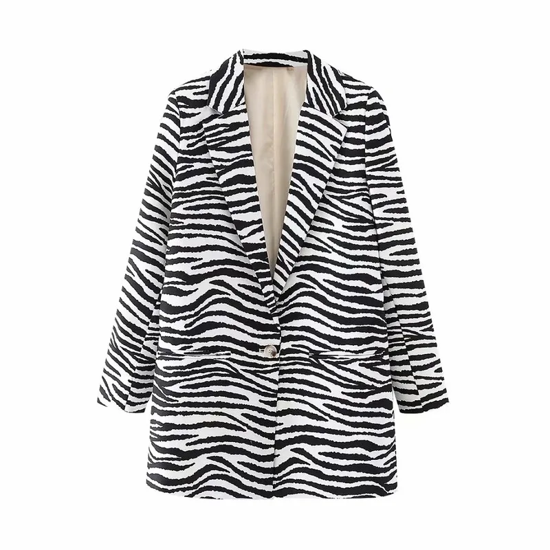 

Korean Fashion Zebra-Stripe Blazer Suit Women Contrast Striped Mid Length Office Blazer 2023 Single Button Casual Commute Coats