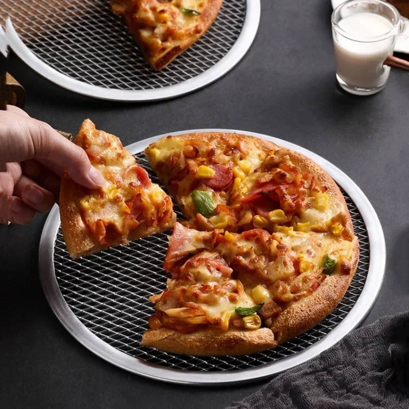 6-14 Inch Pizza Baking Pan Mesh Round Aluminum Pizza Screen Baking Pan DIY Non-stick Mold Oven Hollow Pie Mesh Tool pizza bakeware