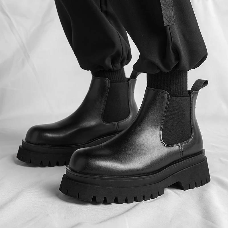 Men Chelsea Boots Fashion Casual British Style Thick Bottomed Mid-top Large Size 38-45