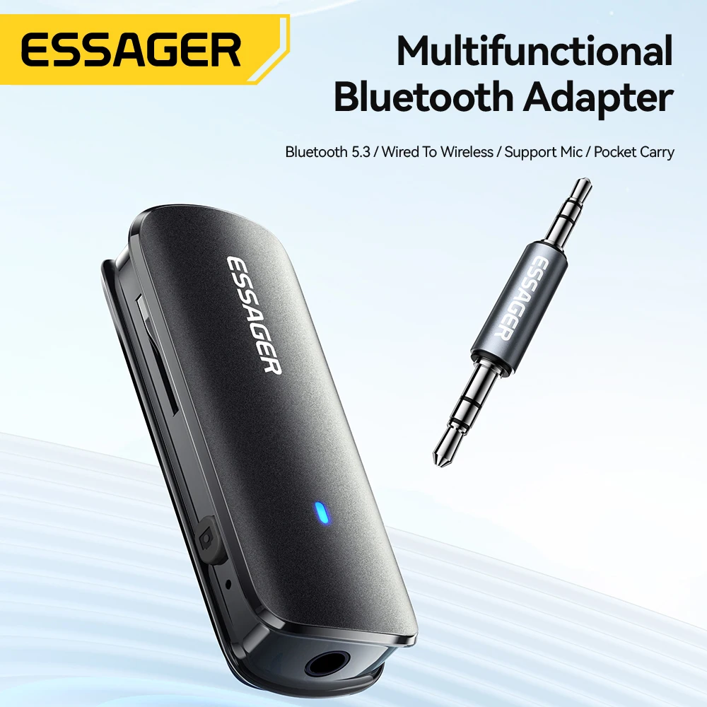 Essager Bluetooth 5.3 어댑터 송신기 수신기 Bluetooth AUX 무선 3.5mm 어댑터 스테레오 이어폰 전화 TV 차량용 오디오