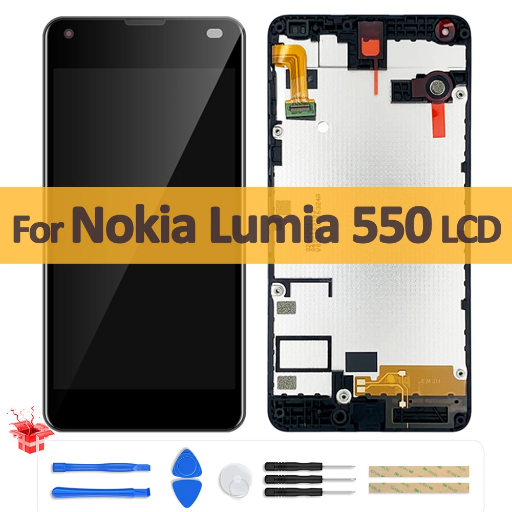 Lcd Originale Da 4.7 "Per Nokia Lumia 550 Display Lcd Touch Screen Digitizer Assembly Con Cornice Per Sostituzione Microsoft Lumia 550