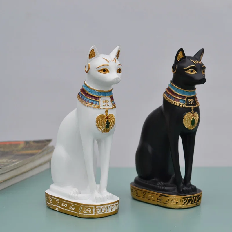 Egyptian Cat Shape Statue Resin Vintage Decoration Home Car Desktop Ornament Figurines Miniatures Decoration Crafts Home Decor