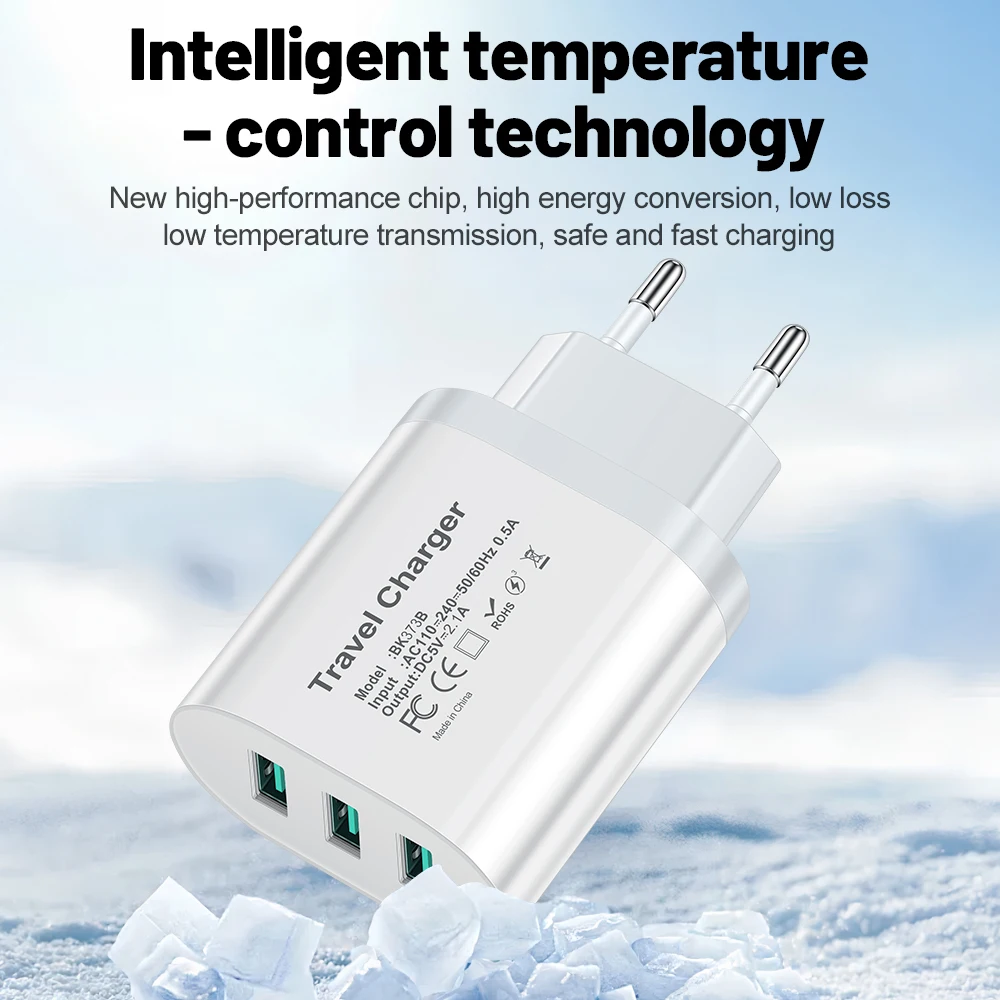 3USB Phone Charger 2.1A Fast Charging For Samsung Xiaomi Huawei iPhone Mobile Phone Adapter EU/US/UK Plug