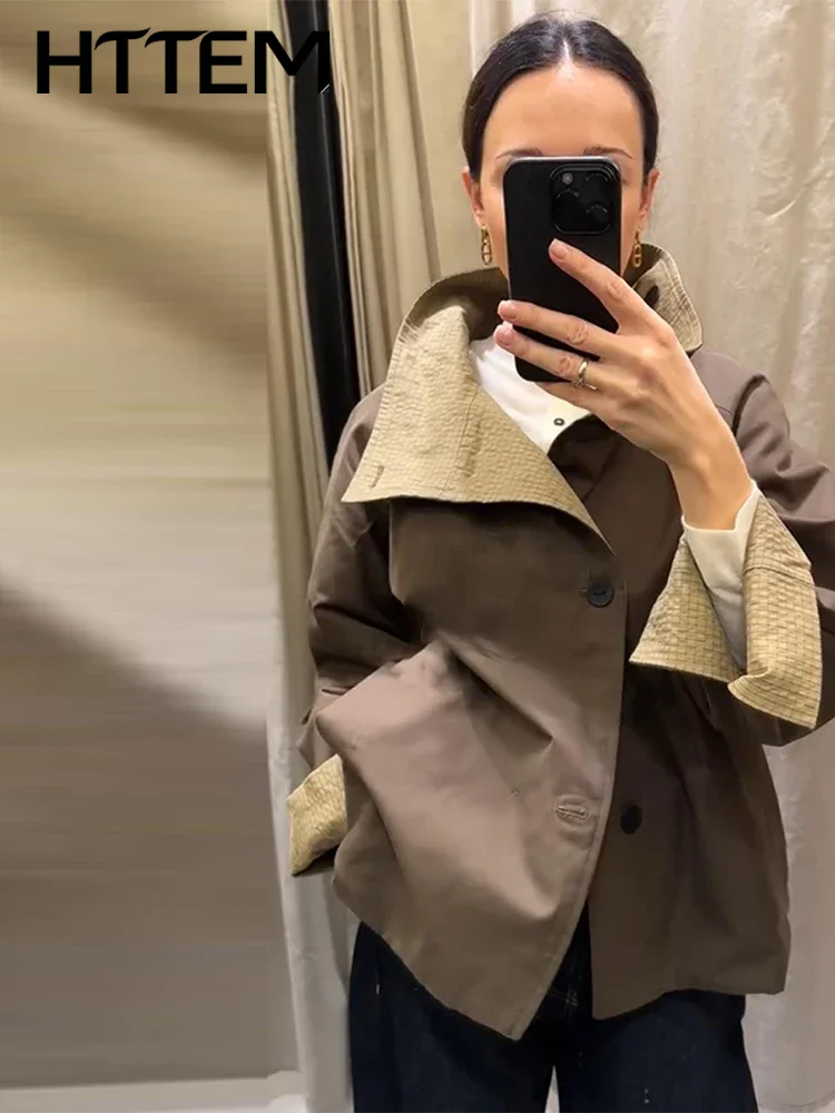 Veste réversible à col montant pour femme, simple boutonnage, manches longues, à carreaux, collection automne 2026, style décontracté, haute couture