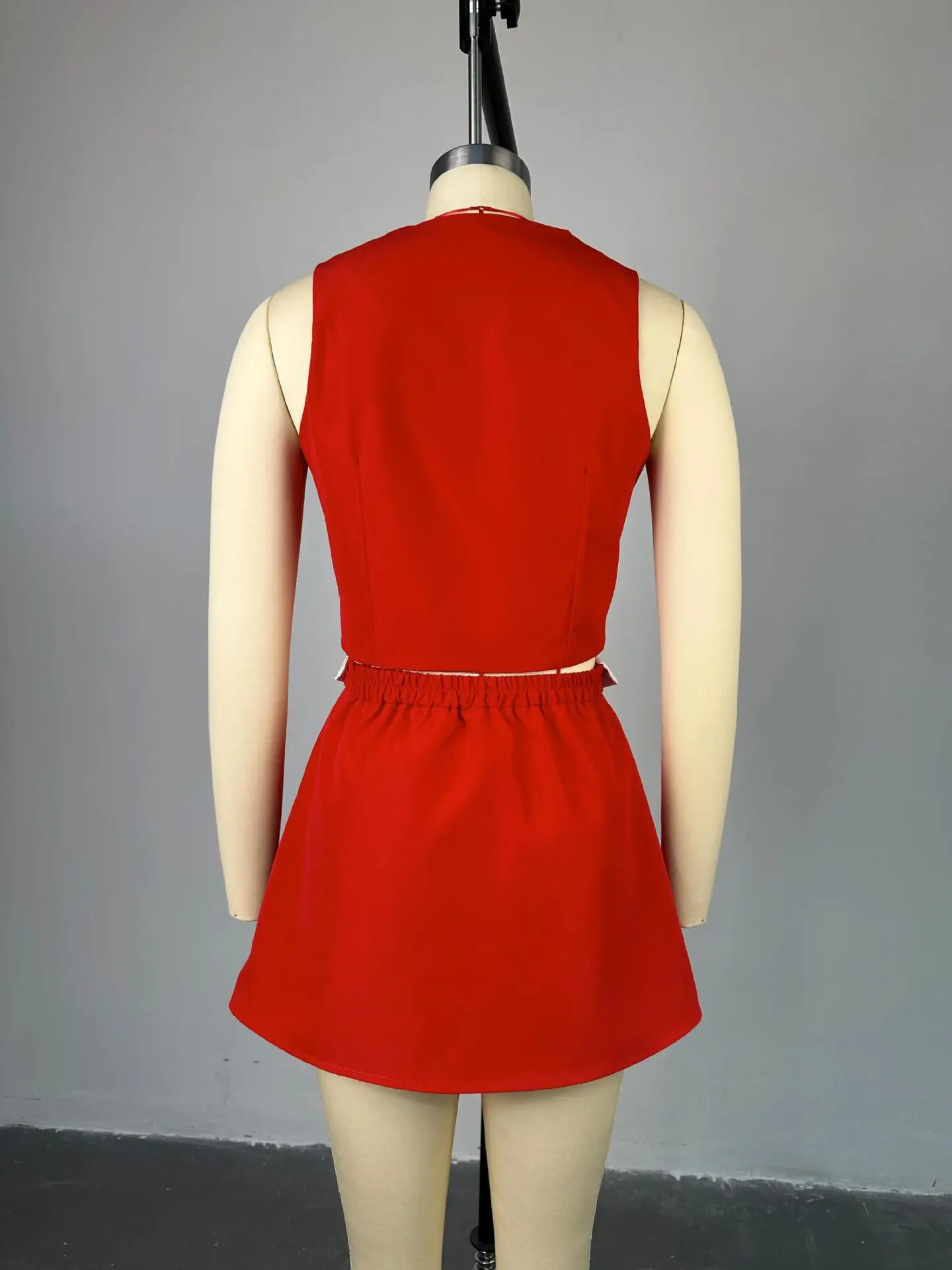 Summer Sexy 2 Piece-Set Skirt Female 2025 V-Neck Sleeveless Vestidos And High Waist Pleated Skirts Sets Women's Clothes