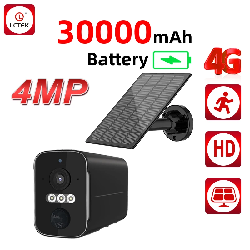 LCLCTEK4MP4GLTESIMCardSolarPoweredBatterySecurityCameraPIR